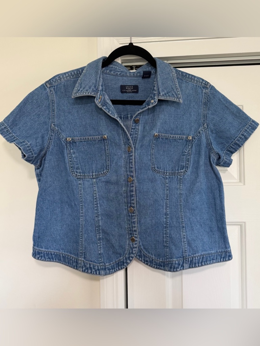 Crazy Horse Denim Vintage Short Sleeve Snap Down Shirt Size PXL